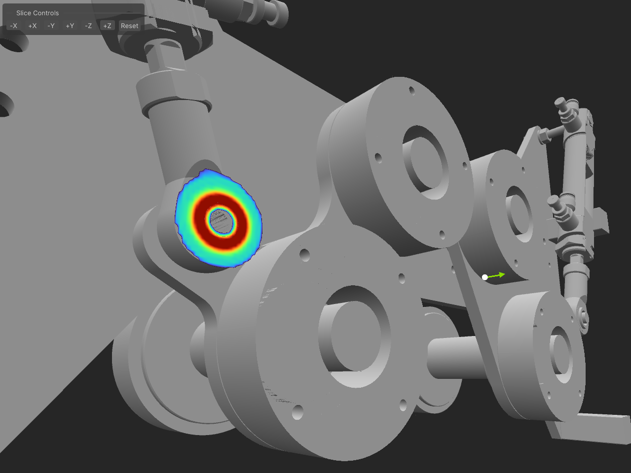 Heat-map visualization of interference risk in a StackUp 3D assembly.