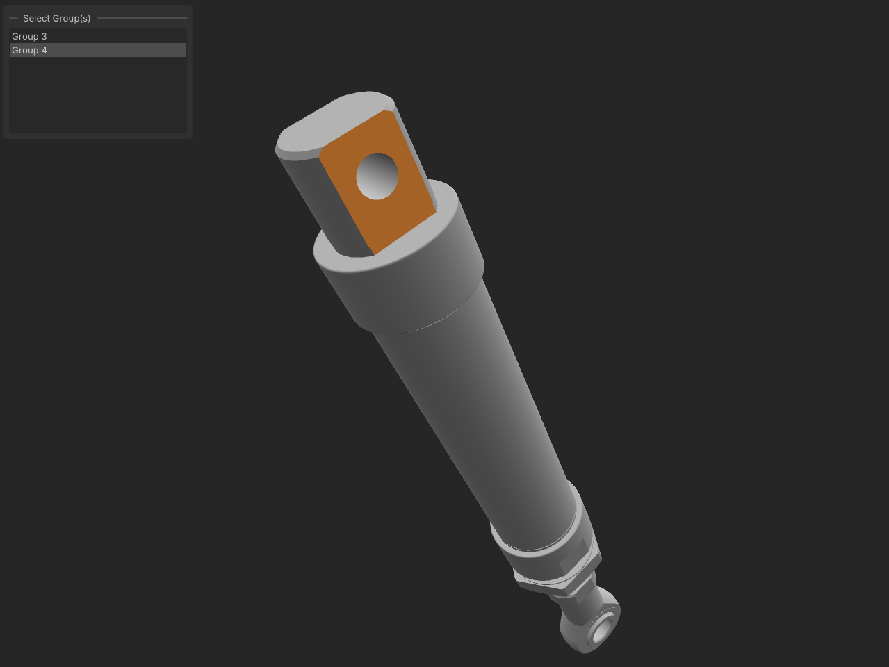 StackUp 3D interface highlighting a selected component group on a cylindrical assembly.